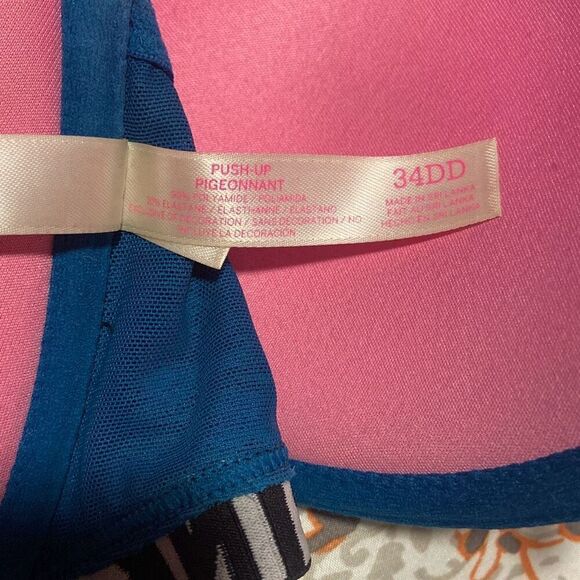 PINK Victoria's Secret Strappy Back Front Clasp Lace Push-up Bra Teal 34DD - Picture 6 of 6